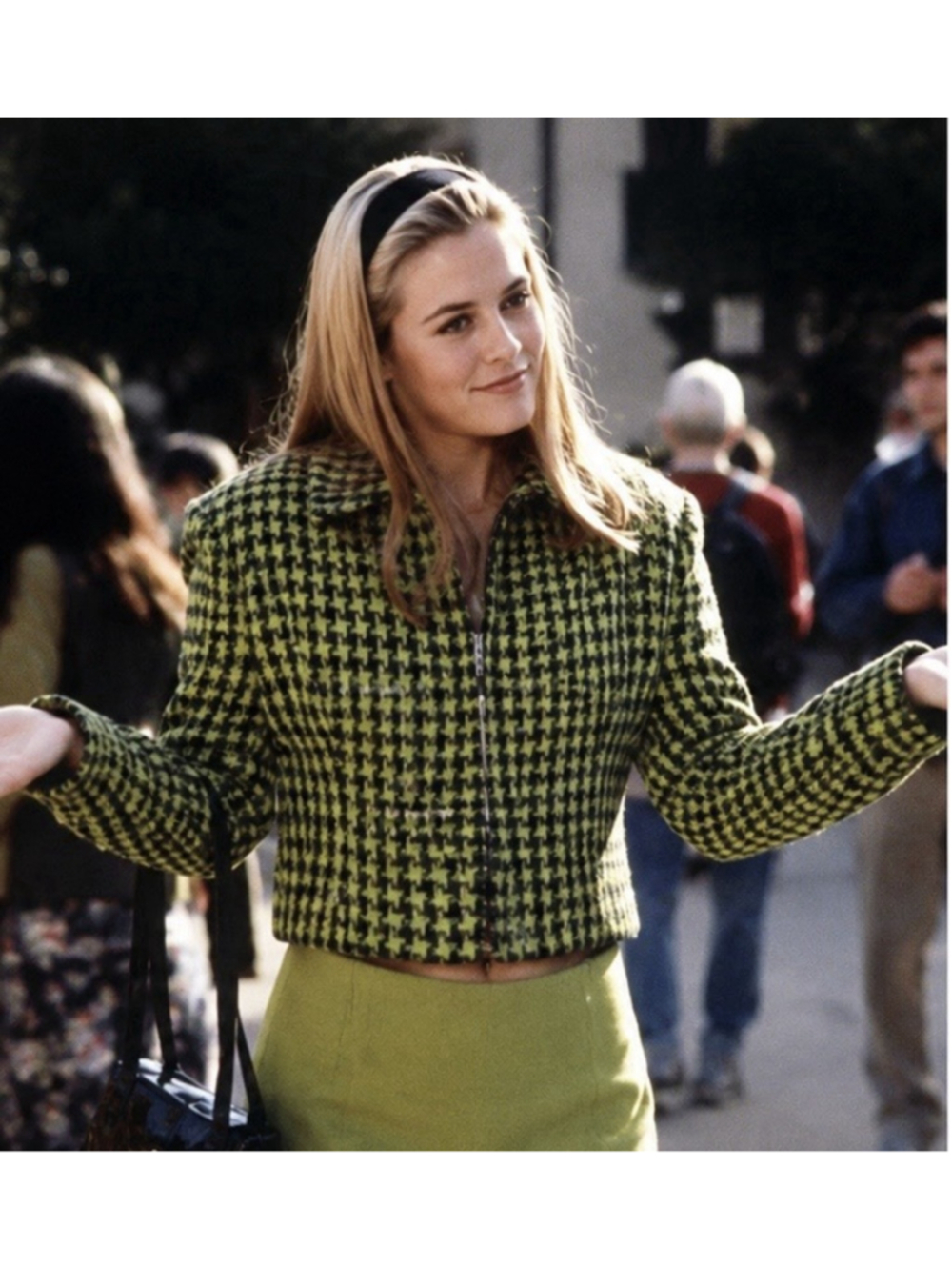 VTG Green Houndstooth Mohair Wool Jacket SZ 12 Crop Zip Blazer Retro Cottagecore